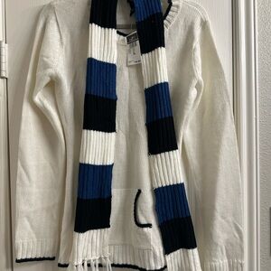 Rue21 Ivory Sweater with Navy and Black Striped Scarf